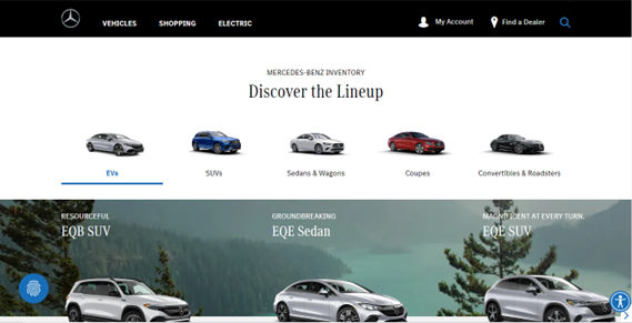 Screenshot of Mercedes Benz homepage